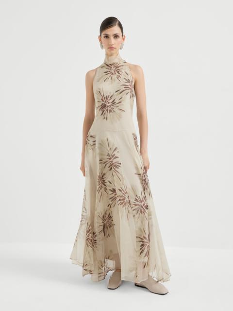 Brunello Cucinelli Bloom print silk organza dress with monili