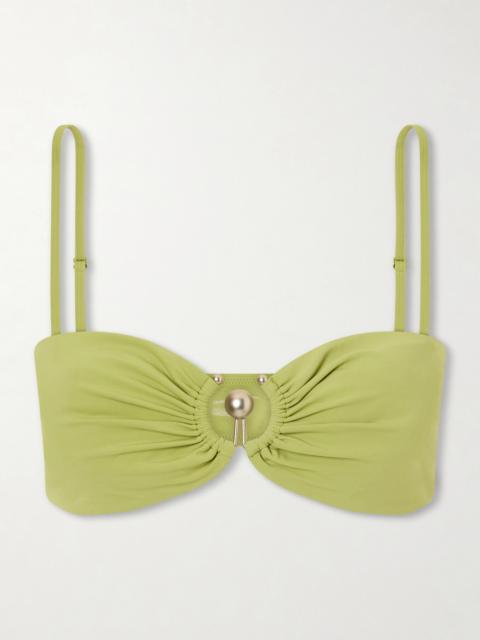 CHRISTOPHER ESBER Ruched Prong Bandeau Bikini Top