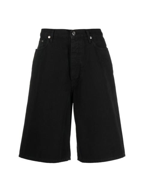 logo-patch wide-leg denim shorts