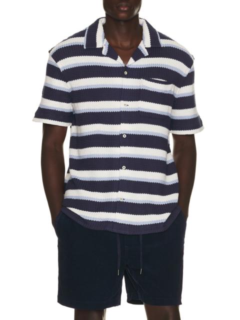 Polo Ralph Lauren Short Sleeve Yarn Dyed Textured Herringbone Andy Camp Striped Shirt