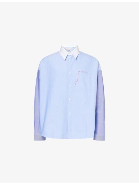 Marni Embroidered-Logo Panelled Cotton Shirt