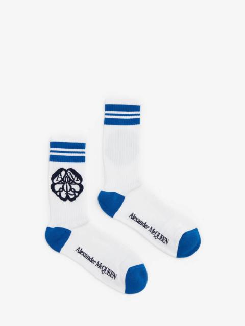 Alexander McQueen Men's Seal Logo Socks in White/cobalt