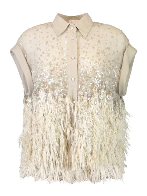 Brunello Cucinelli Short Sleeve Degrade Embellished Shirt