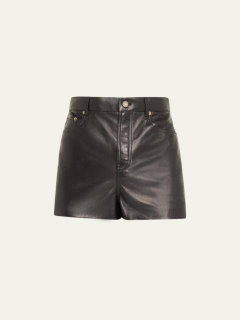 SAINT LAURENT Men's Grained Leather 5-Pocket Short Shorts