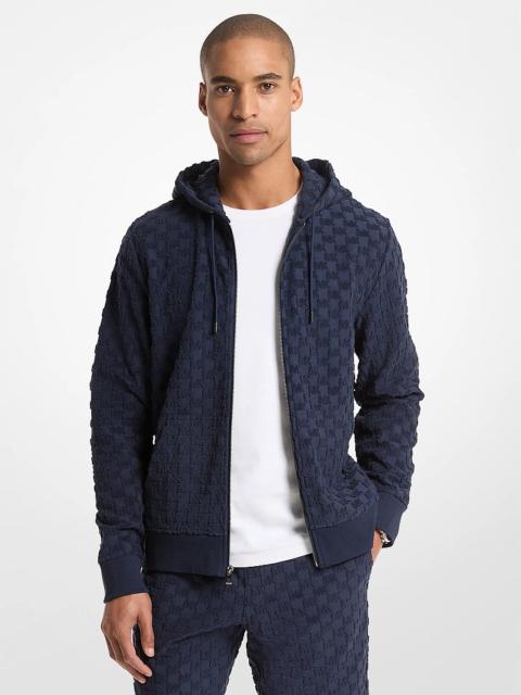 MICHAEL KORS Logo Jacquard Terry Zip-Up Hoodie