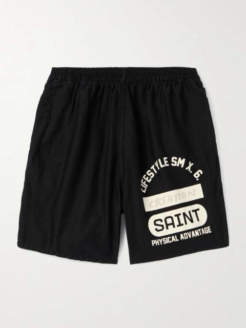 SAINT M×××××× Straight-Leg Logo-Print Cotton-Jersey Shorts