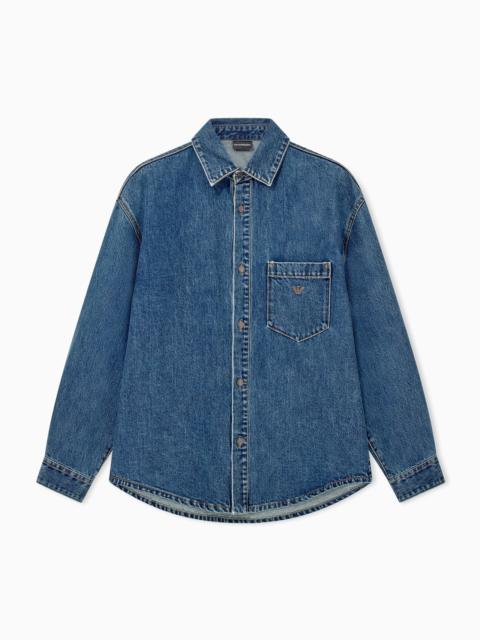 EMPORIO ARMANI COTTON DENIM SHIRT WITH A CHEST POCKET AND METALLIC BUTTONS