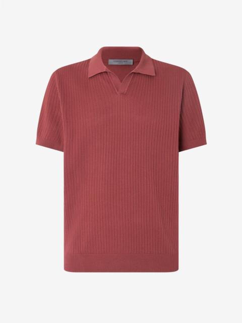 CORNELIANI Burgundy buttonless Pima cotton polo shirt