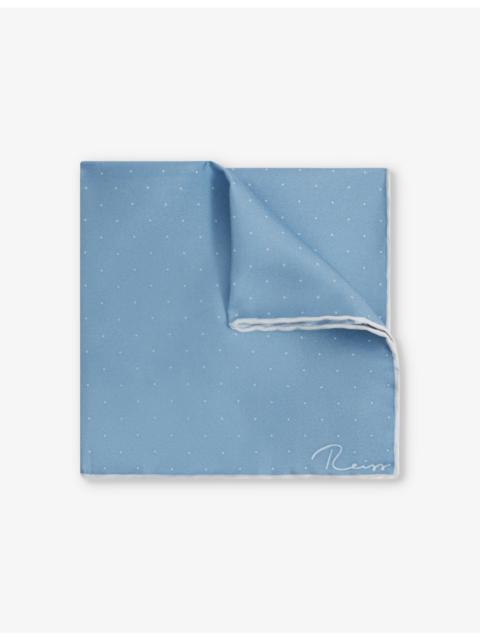 REISS Liam polka-dot logo-print silk pocket square