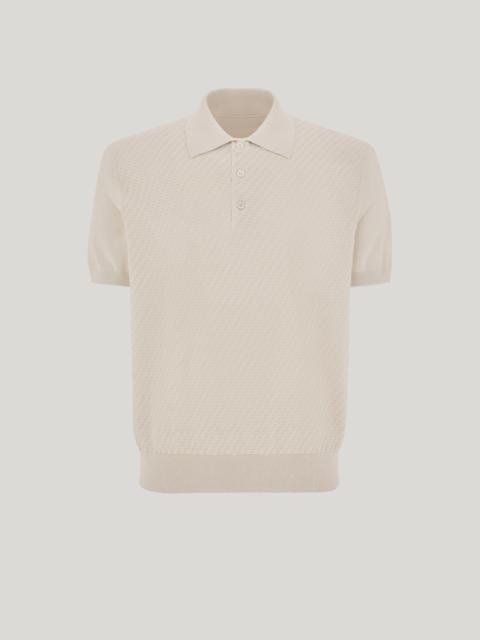 Canali OFF-WHITE COTTON AND SILK REGULAR FIT POLO SHIRT WITH MICROSTUCTURE