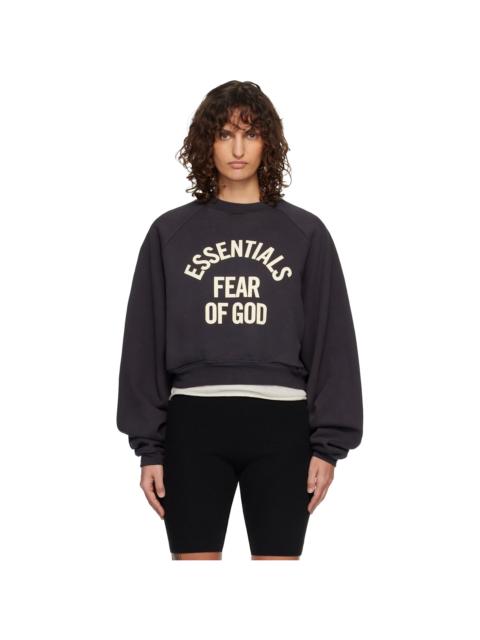 ESSENTIALS Black Campus 90's Cropped Raglan Sweatshirt