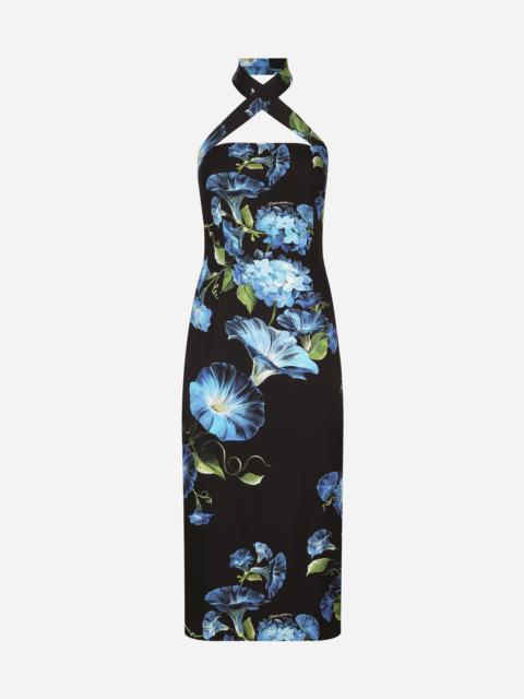 Charmeuse sheath dress with bluebell print