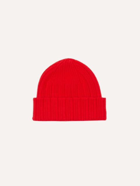 Drake's Red Angora Lambswool Ribbed Knit Cap