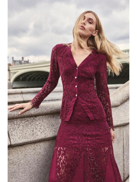KAREN MILLEN Lace Crystal Button Blouse