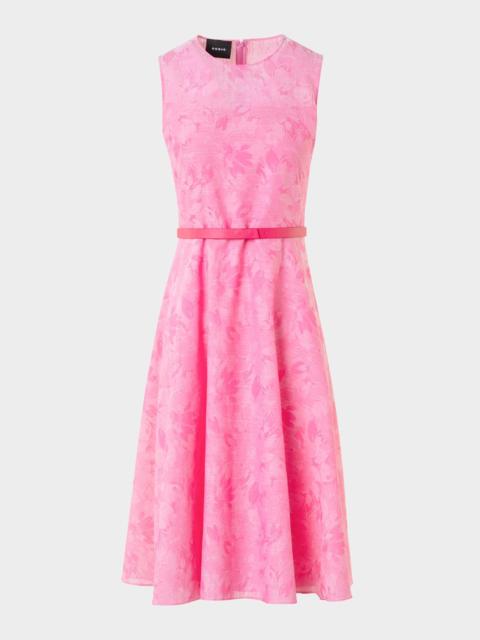 AKRIS Floral Cotton Sleeveless Belted Dress