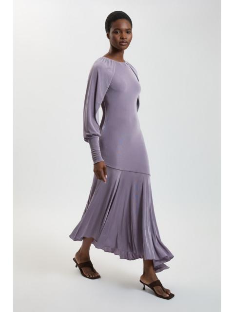KAREN MILLEN Drapey Crepe V Neck Back Sleeved Maxi Dress
