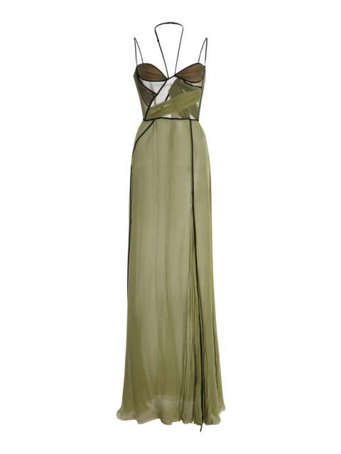 NENSI DOJAKA Mae Draped Silk Corseted Gown green