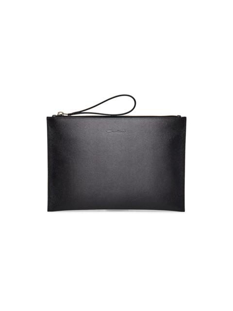Santoni Grey saffiano leather pouch