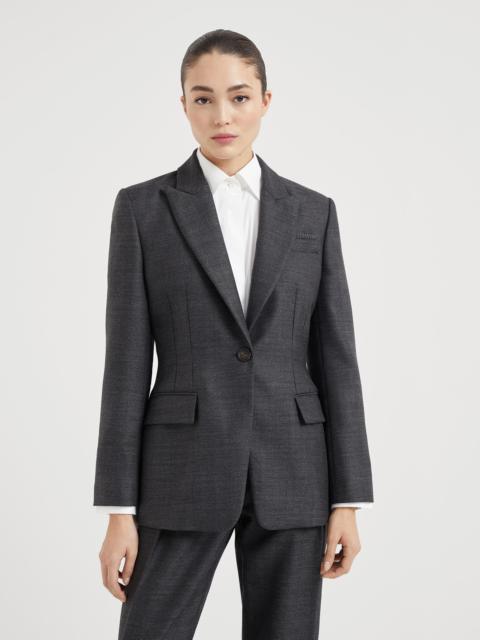 Virgin wool chevron blazer with shiny ribbed detail