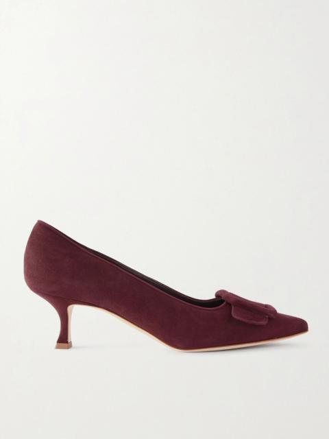 Manolo Blahnik Maysale 50 buckled suede pumps Burgundy