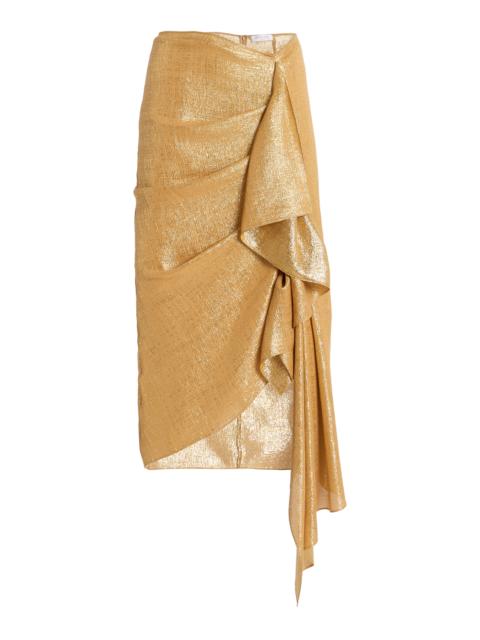 MICHAEL KORS COLLECTION Asymmetric Georgette Lamé Midi Skirt gold