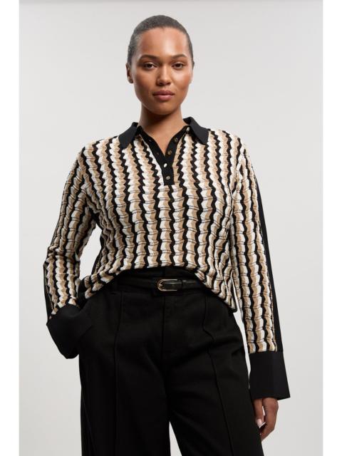 KAREN MILLEN Plus Size Knit Pointelle Contrast Collared Top