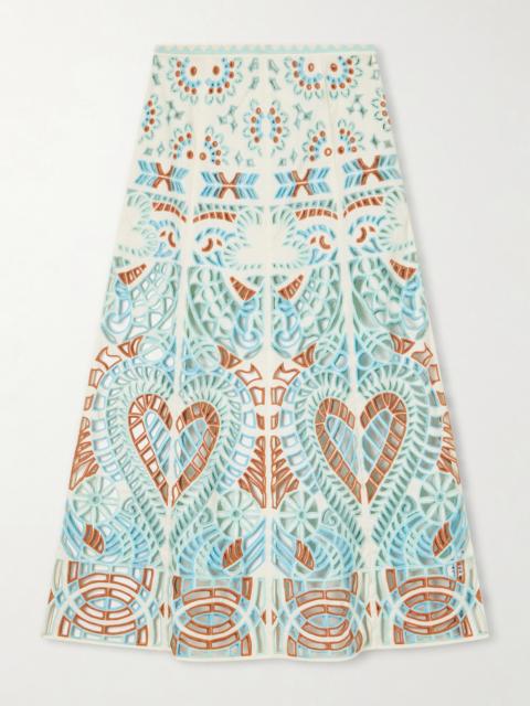 EMPORIO SIRENUSE Rita Brisé Mare Broderie Anglaise Cotton Midi Skirt