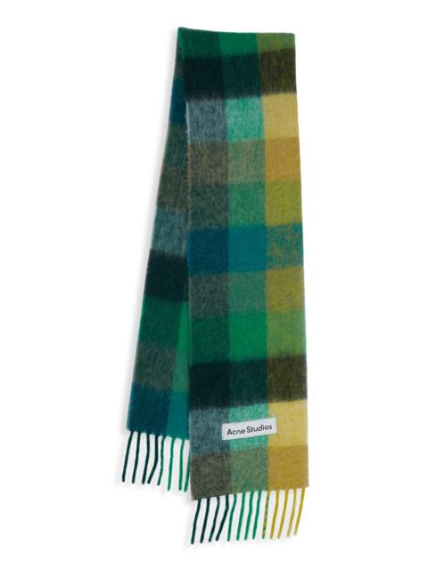 Acne Studios Men's Main Vally Checkered Fringe Scarf - Jade Green Yellow