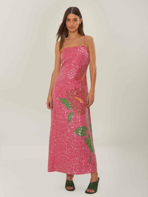 FARM RIO Pink Anthurium Flowers Slip Maxi Dress