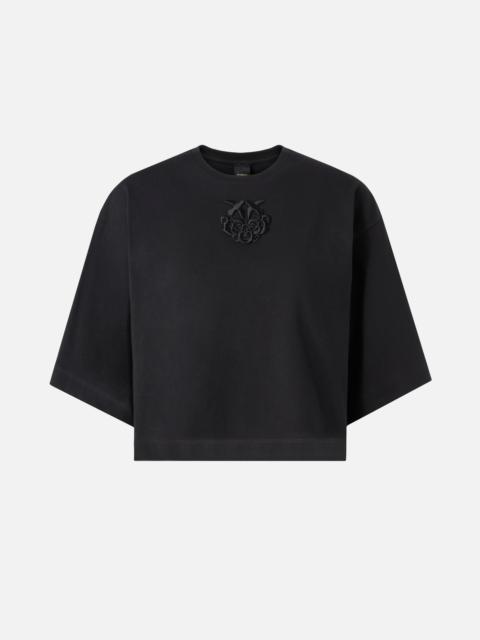 PINKO CROPPED T-SHIRT WITH LOVE BIRDS EMBROIDERY