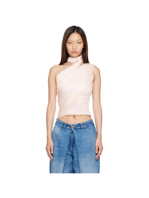 Balmain Pink Cross Neck Draped Fluid Jersey Top