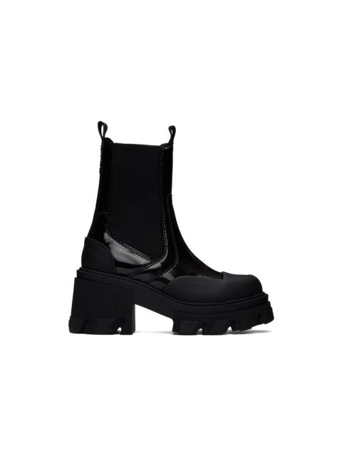 GANNI Black Cleated Heeled Mid Chelsea Boots