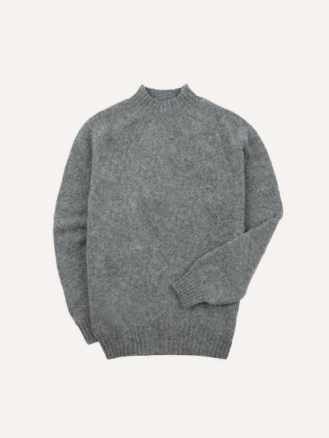 Drake's Grey Brushed Shetland Mock Neck Jumper