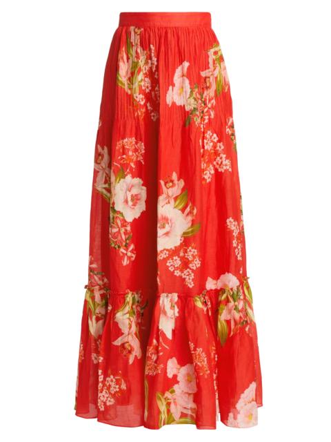 HEMANT & NANDITA Women's Floral Pintuck Maxi Skirt - Orange