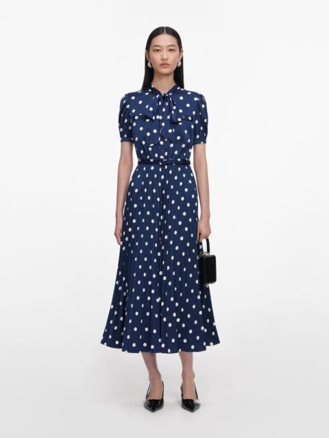 self-portrait Navy Polka Dot Satin Midi Dress