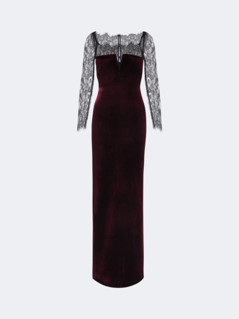 ROLAND MOURET Lace-trimmed velvet gown