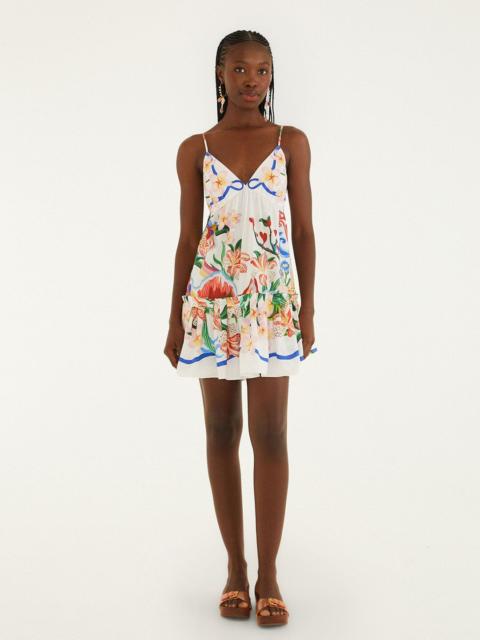 FARM RIO Off-White Garden Of Life Scarf Ruffled Mini Dress