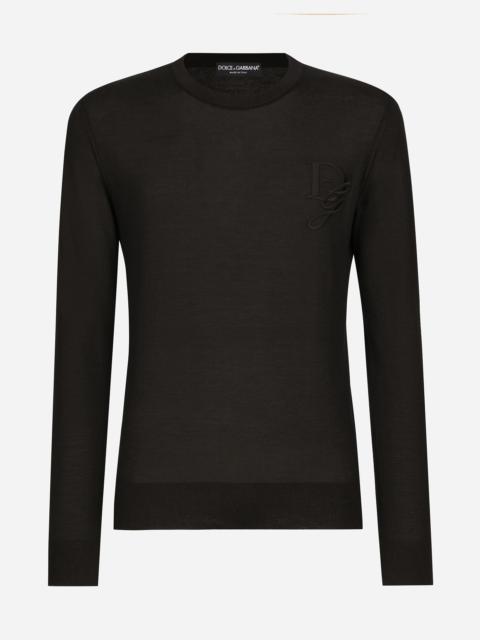 Cashmere round-neck sweater with DG embroidery