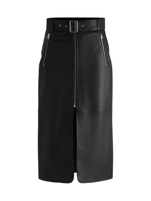 HUGO LEATHER MIDI SKIRT WITH ZIPS AND BELT