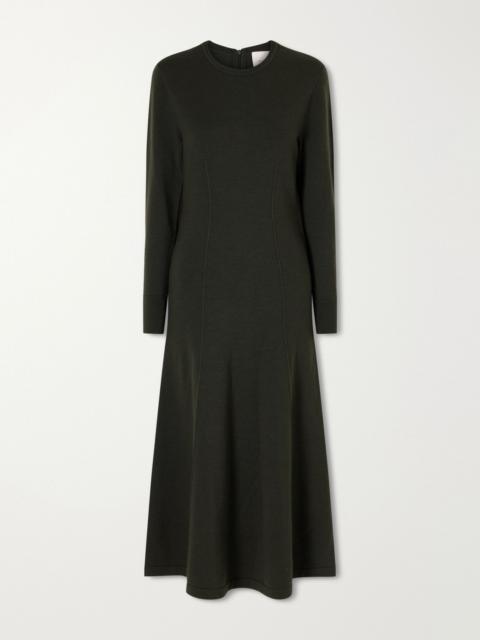 CAROLINA HERRERA Wool and silk-blend knitted midi dress Dark green