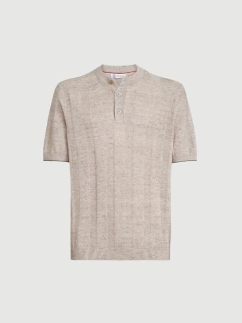 Brunello Cucinelli Linen and cotton textured rib knit T-shirt with Henley collar
