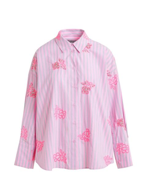 ESSENTIEL ANTWERP pinstripe floral embroidery shirt
