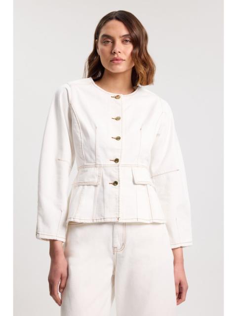 KAREN MILLEN Denim Peplum Long Sleeve Top