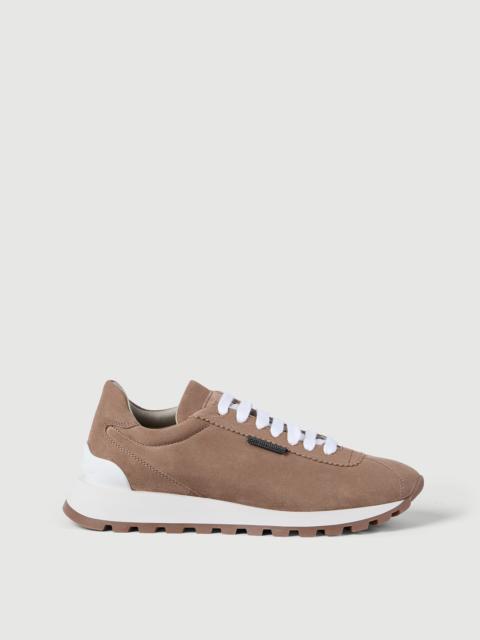Brunello Cucinelli Suede runners with shiny tab