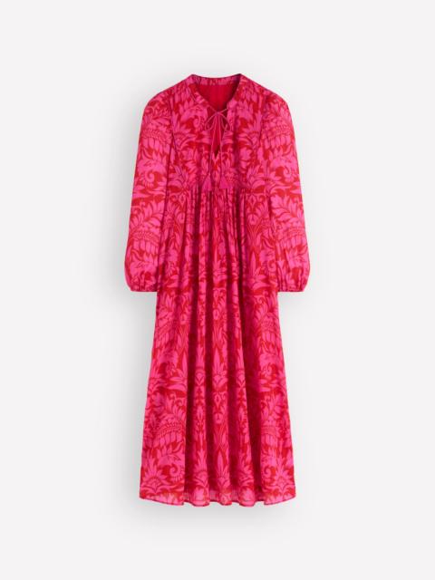 BODEN Boho Tie Neck Kaftan-Red Ornamental Foilage