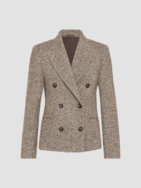 Brunello Cucinelli Women's Virgin Wool and Silk Mélange Diagonal Blazer with Monili - Brown