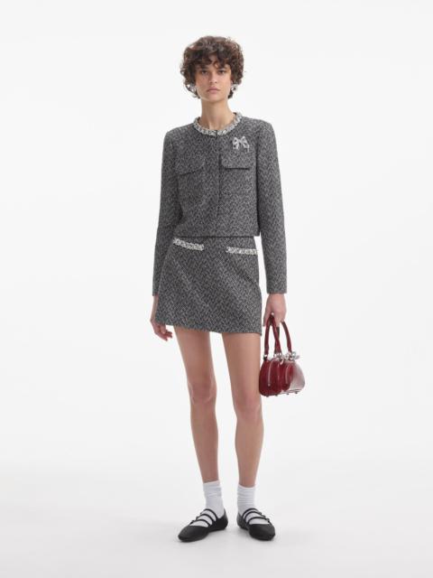 self-portrait Black Herringbone Embellished Jacket
