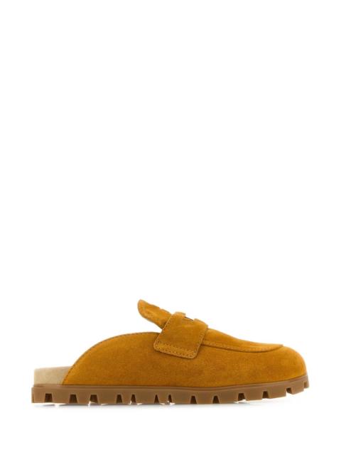 Miu Miu Mustard Suede Slippers Whisky