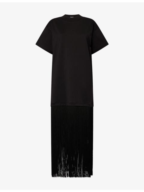 Alaïa Fringed T-Shirt Cotton Midi Dress