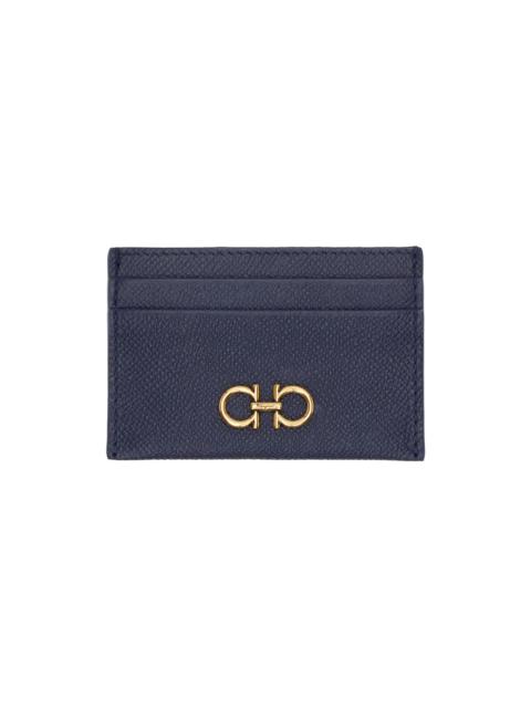 FERRAGAMO Navy Gancini Card Holder